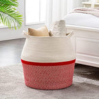 KAKAMAY Woven Baskets for Storage(17"x17"),Large Cotton Rope Woven Baby Laundry Hamper,Collapsible Laundry Basket, Blanket Basket for Organizing Living Room,Nursery,Pillows,Toy Chest(Red) - Image 7