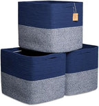 NaturalCozy 13x15x13 Kallax Storage Cubes Bins, 3 Pack | Cotton Rope Cube Storage Bin Woven Baskets for Organizing | Kallax Insert Storage Baskets for Shelves Organizer, Kids Toy, Closet Baby Nursery by NaturalCozy