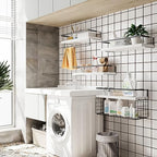 White Wood Floating Shelves Wall Mounted - 4+1 Tier Rustic Bathroom Wall Shelves Over Toilet with Wire Storage Basket and Towel Bar, set of 4 Farmhouse Floating Shelf for Bathroom, Kitchen, Bedroom. - Image 5