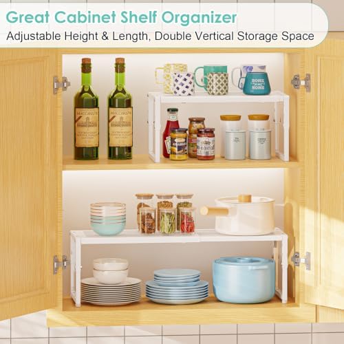 2 Pack Expandable Cabinet Shelf Organizer, Adjustable Kitchen Countertop Metal Storage Shelves Organizers, Stackable Kitchen Counter Pantry Cupboard Storage Rack, 30LBS Load Capacity,15.5"-25.5" Long - Image 4