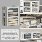 4 Pack Clothes Storage Bins with Metal Frame - 22L Stackable Storage Box with Lid，Foldable Storage Container Organizer for Clothes，Linen Fabric Storage Box with Clear Window＆Zippers＆Handles - Image 2