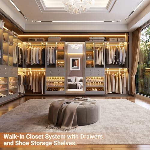 10FT Closet System with 4 Drawers, 120" Closet Organizer System with 6 Hanging Robs & Reversible Hanging Shelving, Closet Systems for Walk-in Closets, Load 2000+LBS, Morandi Grey 2 Pack - Image 6