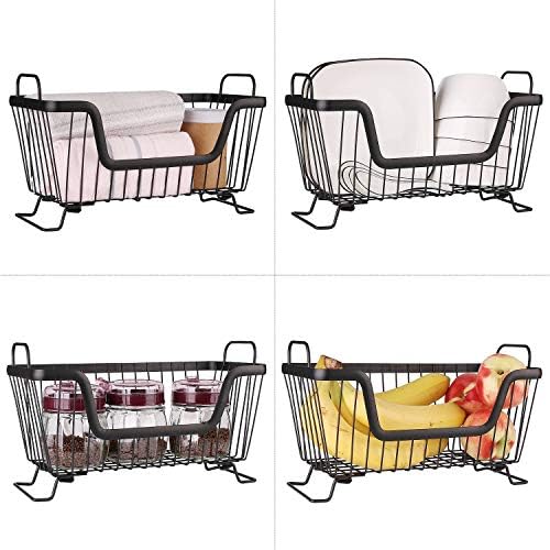 LOTTS Stackable Wire Basket, Metal Pantry Basket, Storage Organizer Bin with Handles, Fruit Basket for Kitchen Cabinets, Pantry, Closets, Bedrooms, Bathrooms (12.66.57.6") - 3 Pack - Image 2