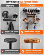 Motorcycle Helmet Holder Wall Mount, 2 Tier Helmet Rack with 4 Hat Stands - Image 3