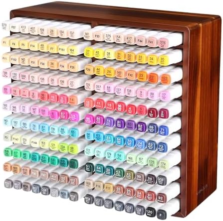 walowalo Acacia Wood Marker Organizer with 22 Compartments Holds 176 Markers, Alcohol Marker Storage Desk Organizer Pen Holder for Office Home Classroom Artists Kids Birthday Gift by walowalo