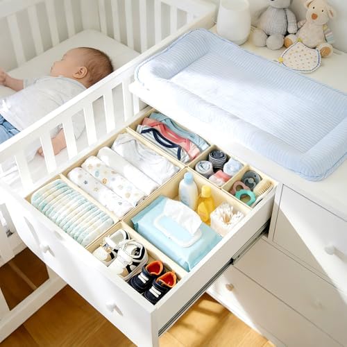 DIMJ Drawer Organizer Clothes 26 Pack - Foldable Baby Organizers and Storage & Closet Organizers for Bedroom, Closet - Nursery Organization Dresser Dividers for underwear, Sock,Bra, Belt, Tie, Beige - Image 3