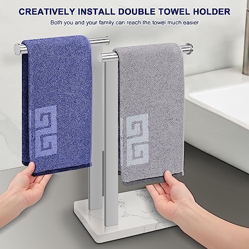 NearMoon Hand Towel Holder with Balanced Marble Base, SUS304 Stainless Steel Stand Towel Ring L Shape Hand Towel Rack Free-Standing Towel Bar for Bathroom Kitchen Countertop(Double Rod Brushed Nickel) - Image 6