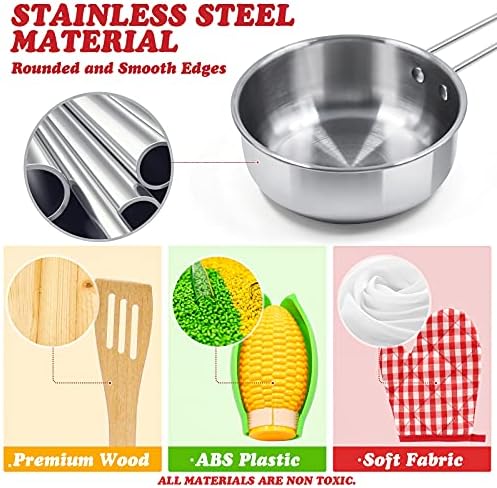 Kids Pretend Play Kitchen Toys Accessories Set, 32pcs Stainless Steel - Image 5