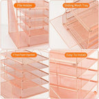 LEKETREE Desk Organizers and Accessories, 5-Tier Paper Letter Tray Organizer with File Holder, Desktop Organizer for Office Supplies (Rose Gold) - Image 3
