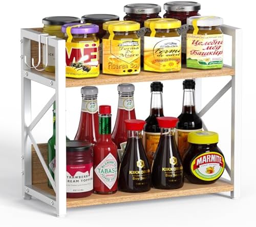 RUILALIFE Kitchen-Countertop-Organizer-Shelf, 2 Tier Coffee Bar Station Organizer for Counter,Wooden Spice Rack Shelf, Space Saving Desk Shelving Riser Unit, Coffee Bar Accessories (Maple, Large) by RUILALIFE