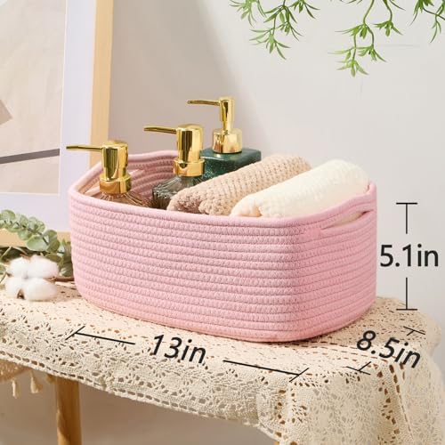MiniArk Small Storage Baskets for Organizing | Closet Organizer Bins | Shelf Toy Basket | Woven Rope Baskets | Cube Decorative Box | Shallow Basket | 13x8.5x5.1” | 3 Packs Light Pink - Image 3