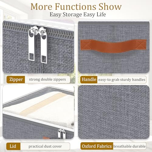 Yawinhe Pack of 2 Underbed Storage Bags, Foldable Clothes Storage with Clear Window, for Duvets, Clothes, 80 x 40 x 15 cm, Grey - Image 7