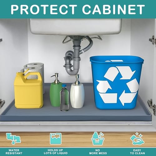 URMONA Waterproof Silicone Under Sink Mat 40'' x 22'' Shelf Liner for Kitchen and Bathroom, Cabinet and Counter Protector, Storage and Organizers, Litter Mat, Pet Cat Puppy Essentials(Navy) - Image 2