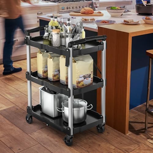 YITAHOME 3-Tier Folding Utility Cart with Wheels (2 Brakes), 240lbs - Image 6