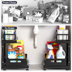 Saydear 2-Pack L-Shaped Under Sink Organizer, 2-Tier Pull-out Cabinet Rack - Image 2