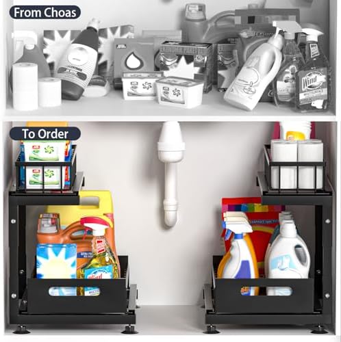 Saydear L-Shaped Under Sink Organizer, 2-Tier Pull-out Cabinet Rack 1-Pack - Image 2