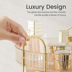 Aveniee Rotating Makeup Organizer for Vanity, Premium Solid Metal Pole Sturdy Construction, Perfume Storage for Bathroom Countertop, Clear Spinning Counter Shelf Cosmetic Holder for Dresser,Gold - Image 2
