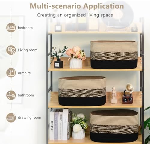 ECDYQXVU 15x10x9 Inch Woven Cotton Rope Storage Basket, 2 Pack - Image 5