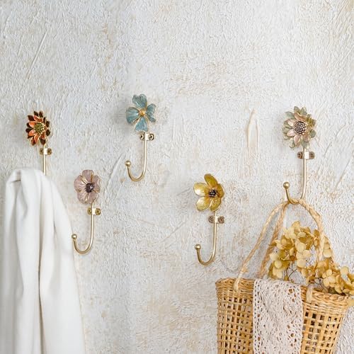 SOFFEE DESIGN Set of 5 Floral Wall Hooks, French Garden Eye-catching Entryway Decor for Coats Hats, Colorful Spring Home Decoration Gift - Image 5