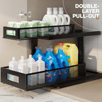 2 Pack 18.5IN-Depth Under Sink Organizer With Next-Gen Ball-Bearing Slides,2-Tier Pull Out Cabinet Storage,Height Adjustable Drawer Shelf for Bathroom,Kitchen,Laundry,Cabinet,Pantry-Black - Image 4