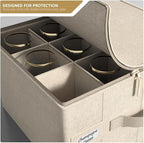 Sorbus Champagne Flute Storage Box, Hard-Shell Case, with Lid (Beige) - Image 4