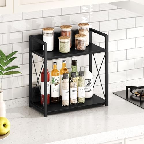 Giikin Kitchen Countertop Organizer, 2 Tier Coffee Bar Organizer, Black Spice Rack for Counter, Kitchen Counter Shelves, Particleboard,15.8" L x 7.9" W x 15.8" H (Black, L) - Image 5