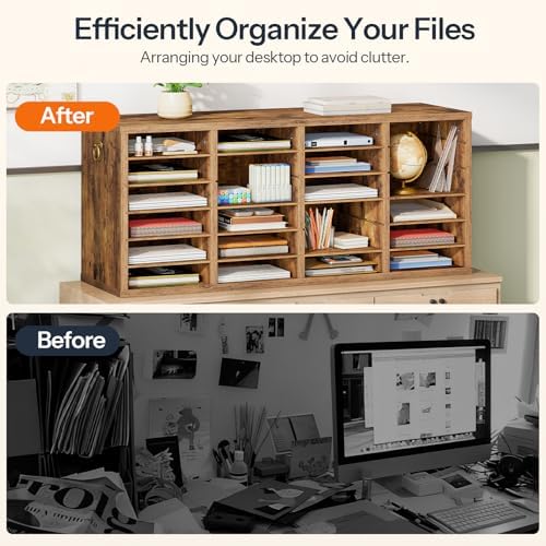 HOOBRO Literature Organizers, 24 Compartments Office Mailbox with Adjustable Shelves, Wood Countertop Literature Sorter for Office, Home, Classroom, Mailrooms Organization Rustic Brown FG64WF01 - Image 6