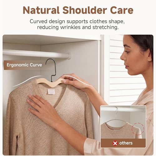 StorageWorks Wooden Hangers 18 Pack, Space Saving No Bump Hangers, Wood - Image 3