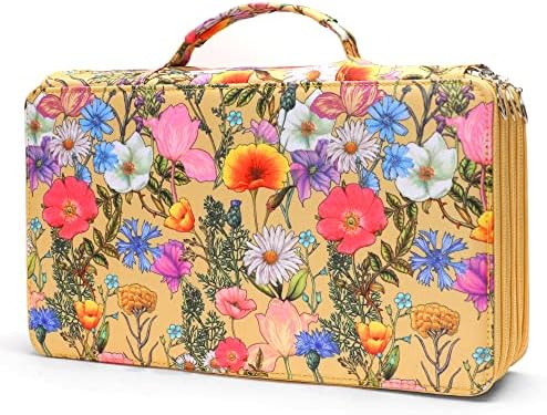 Vomgomfom 300 Slots Marker Case 4-Layer PU Leather, Handle, Yellow Flower by Vomgomfom