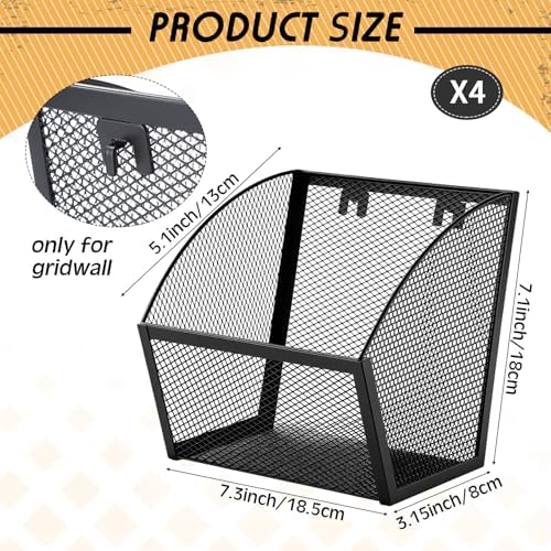 4 Pack Grid Wall Baskets Metal Wire Storage Basket Hanging Wall Mount Bins - Image 2