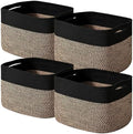 ICERZCZ Storage Baskets for Shelves Organizing, Woven Cotton Rope Baskets for Storage, Book Basket, Decorative Shelf Basket, 12.5"Lx9.1''Wx7.9''H (4 Packs) Black & Jute by ICERZCZ