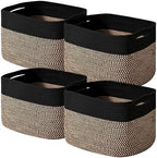 ICERZCZ Storage Baskets for Shelves Organizing, Woven Cotton Rope Baskets for Storage, Book Basket, Decorative Shelf Basket, 12.5"Lx9.1''Wx7.9''H (4 Packs) Black & Jute by ICERZCZ
