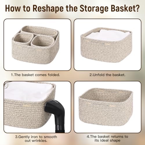 4 Pack Storage Baskets for Shelves, Cotton Rope Small Storage Bins - Image 7