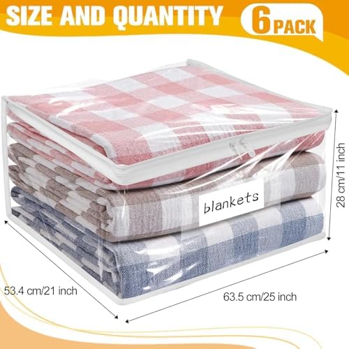 Plastic Storage Bags with Easy-Glide Zipper, Pack of 6, Durable Clear Vinyl Zippered Storage Bags for Clothes Sweaters Comforters Blankets Sheets Bedding (25 x 21 x 11 Inch, Transparent White) - Image 3