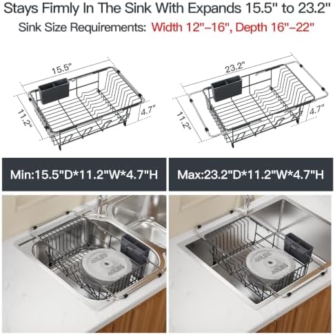 MAJALiS Grey Expandable Dish Drying Rack Over Sink with Extra Drying Mat - Image 3