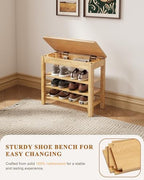 IUNVR Shoe Rack Bench Seat Rubberwood 3-Tier Wooden Storage Bench 550lbs Compact Mid-Century Modern Design for Entryway, Hallway, Closet, Front Door Entrance, Foyer - Image 5