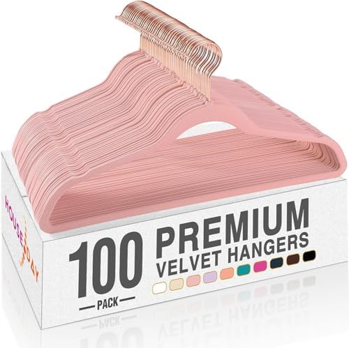 HOUSE DAY Pink Velvet Hangers 100 Pack, Premium Non-Slip Felt Hangers by HOUSEDAY