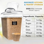 Shazo 2 PC (11L | 372 oz) Flour Sugar Storage Containers with Spout Lid & Easy Carry Handle - BPA Free Extra Large Airtight Food Storage Containers with Lids - Rice Canisters Sets for Kitchen & Pantry - Image 3