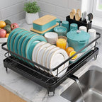 Sakugi Stainless Steel Dish Drying Rack for Kitchen Counter, Sink Organization and Storage Essentials with Silverware & Utensil Holder, Home and Apartment Decor, 12.5''W x 16.5'L, Black by Sakugi
