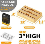 SpaceAid WrapNeat 3 in 1 Wrap Organizer with Cutter and Labels, Plastic Wrap, Aluminum Foil and Wax Bamboo Dispenser for Kitchen Storage Organization Holder for 12" Roll (Natural, 3-Slot) - Image 3