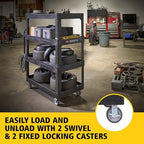 New Rubbermaid Commercial Products 4-Shelf Utility/Service Quad Cart, Heavy Duty Large, Lipped Shelf, Ergonomic Handle, 700 lbs. Capacity, for Warehouse/Garage/Cleaning/Manufacturing (2128657) Black - Image 5