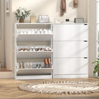 Wodeer Narrow White Shoe Cabinet for Entryway, Slim Shoe Storage Cabinet with 3 Flip Drawers, Hidden Wood Shoe Cabinet Storage, Freestanding Shoe Rack Organizer Foyer, Hallway - Image 3