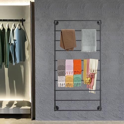 Wall Mounted Scarf Rack, 10 Tiers Metal Ribbon Display Rack, Silk Hijab Hanger Storage Organizer, Multifunctional Belts Towel Holder for Accessory Store, Bathroom, Gift Store, Flower Shop (Black) - Image 3