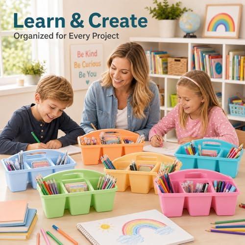 6 Pack Classroom Caddy with Handle, 6 Compartment (Pastel) - Image 6