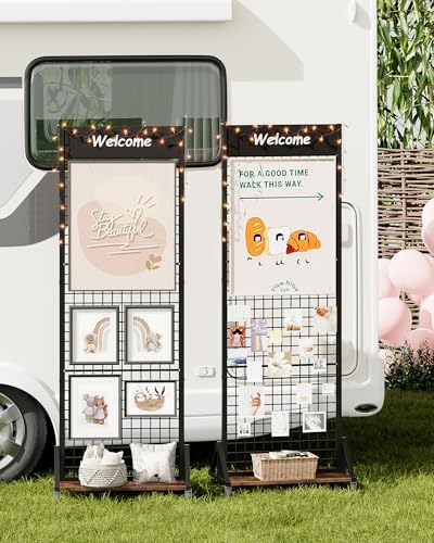 CHOEZON Grid Wall Panel, 2’ x 5.7’ Ft Floor Standing Gridwall Display Rack, Retail Display Stand, with 4 S-Shaped Hooks and 4 Garment Hooks for Entryway Kitchen Outdoor, Rustic Brown and Black TCJ27BF - Image 5