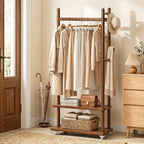 Taitiy Coat Rack Freestanding Solid Wood Clothes Rack with Wheels by Taitiy