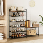 Shoe Rack Bench Storage Organizer for entryway,6-Tier Industrial Free Standing Shoe and Boot Racks with Seat,Entrance Shoe Rack Organizer Shelves for High Heels,Hallways, Closets,Brown,48.7in - Image 6