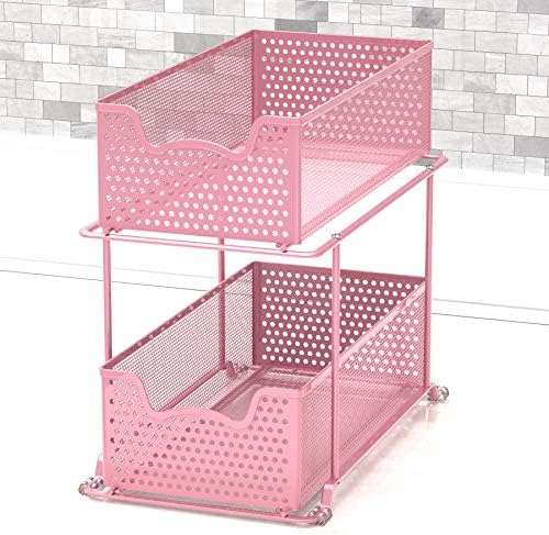 Simple Houseware 2 Tier Sliding Cabinet Basket Organizer Drawer, Pink - Image 6