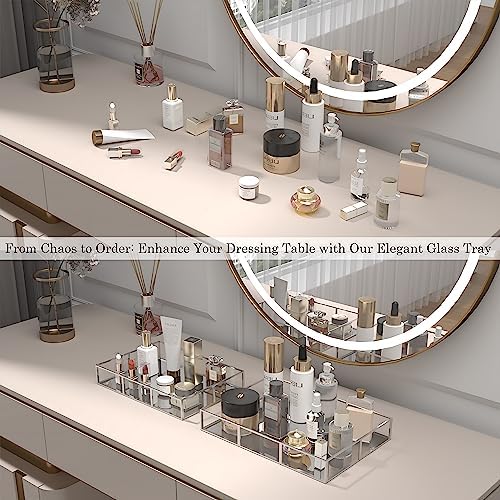 Perfume Vanity Tray With Metal Frame, Gold Bathroom Decorative Tray for Dresser, Jewelry or Home Decoration 2 Pcs (L+S) - Image 3