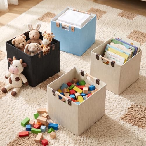 11 Inches Foldable Cube Storage Baskets for Organizing, Beige, 2 Pack - Image 6